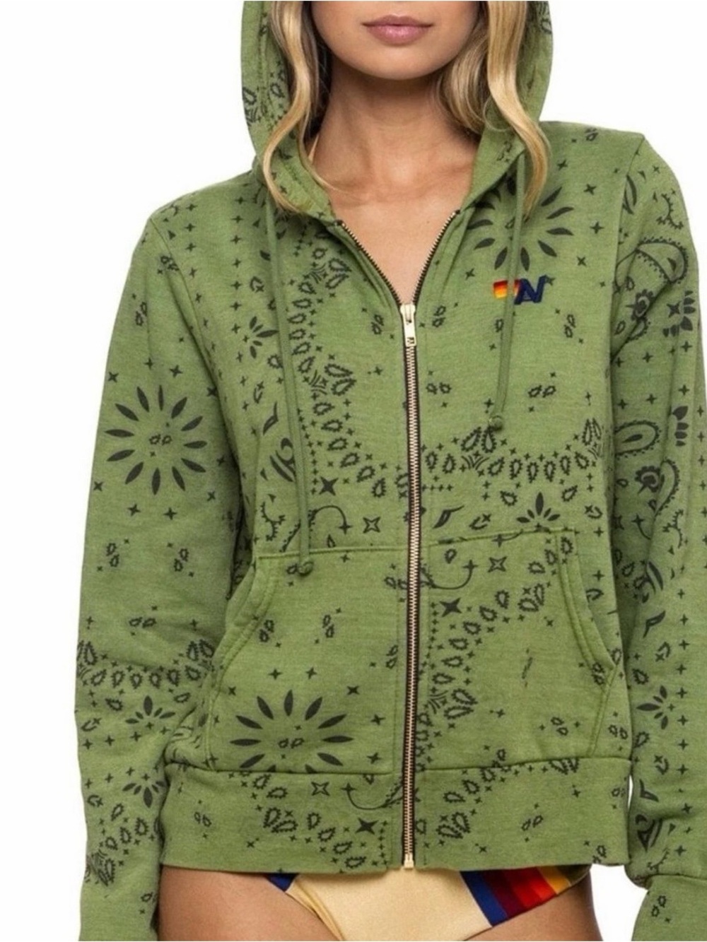 Aviator Nation Green Bandana-Print Zip Hoodie